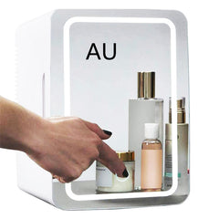 Color: White, Model: AU - Mini Makeup Fridge Portable Cosmetic Refrigerator Cooler and Warmer Freezer for Perfume Beauty Skincare Products