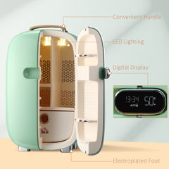 Portable Skincare Fridge with LED Display, 12L Mini Fridge for Beauty, Makeup and Cosmetics, Small Refrigerator Cooler for Bedroom, Home Office, Desktop, Green