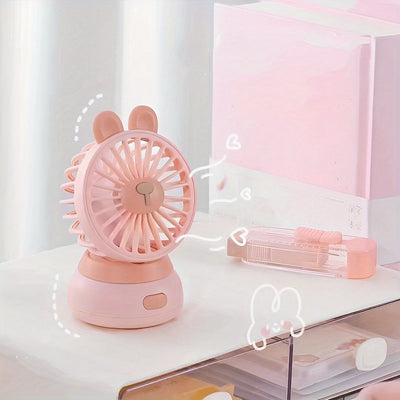 1pc Mini Rabbit Portable Handheld Battery Operated Fan Desk Fan; 500mAh USB Rechargeable Battery Operated Fan For Indoor Outdoor Car Desk; 3 Speeds Silent Desktop Cooling Fan Mini Small Fan