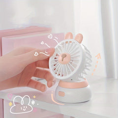 1pc Mini Rabbit Portable Handheld Battery Operated Fan Desk Fan; 500mAh USB Rechargeable Battery Operated Fan For Indoor Outdoor Car Desk; 3 Speeds Silent Desktop Cooling Fan Mini Small Fan