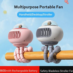 Mini Stroller Cooling Fan 3600mah Rechargeable 130 Degree Auto Rotation 4 Speeds Handheld Air Cooler Fan Pink