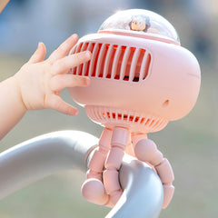 Mini Stroller Cooling Fan 3600mah Rechargeable 130 Degree Auto Rotation 4 Speeds Handheld Air Cooler Fan Pink