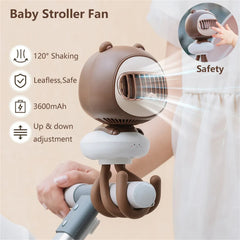 Portable Usb Baby Stroller Fan 4 Speed Adjustable Bladeless Rechargeable Wireless Electric Cooling Fan Pink Rabbit