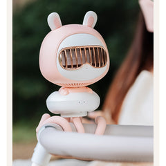 Portable Usb Baby Stroller Fan 4 Speed Adjustable Bladeless Rechargeable Wireless Electric Cooling Fan Pink Rabbit