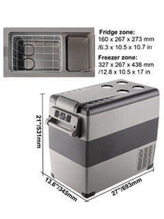 VEVOR 58 Quart 12/24V DC and 110-240V AC Dual Zone Portable Freezer Fridge Cooler